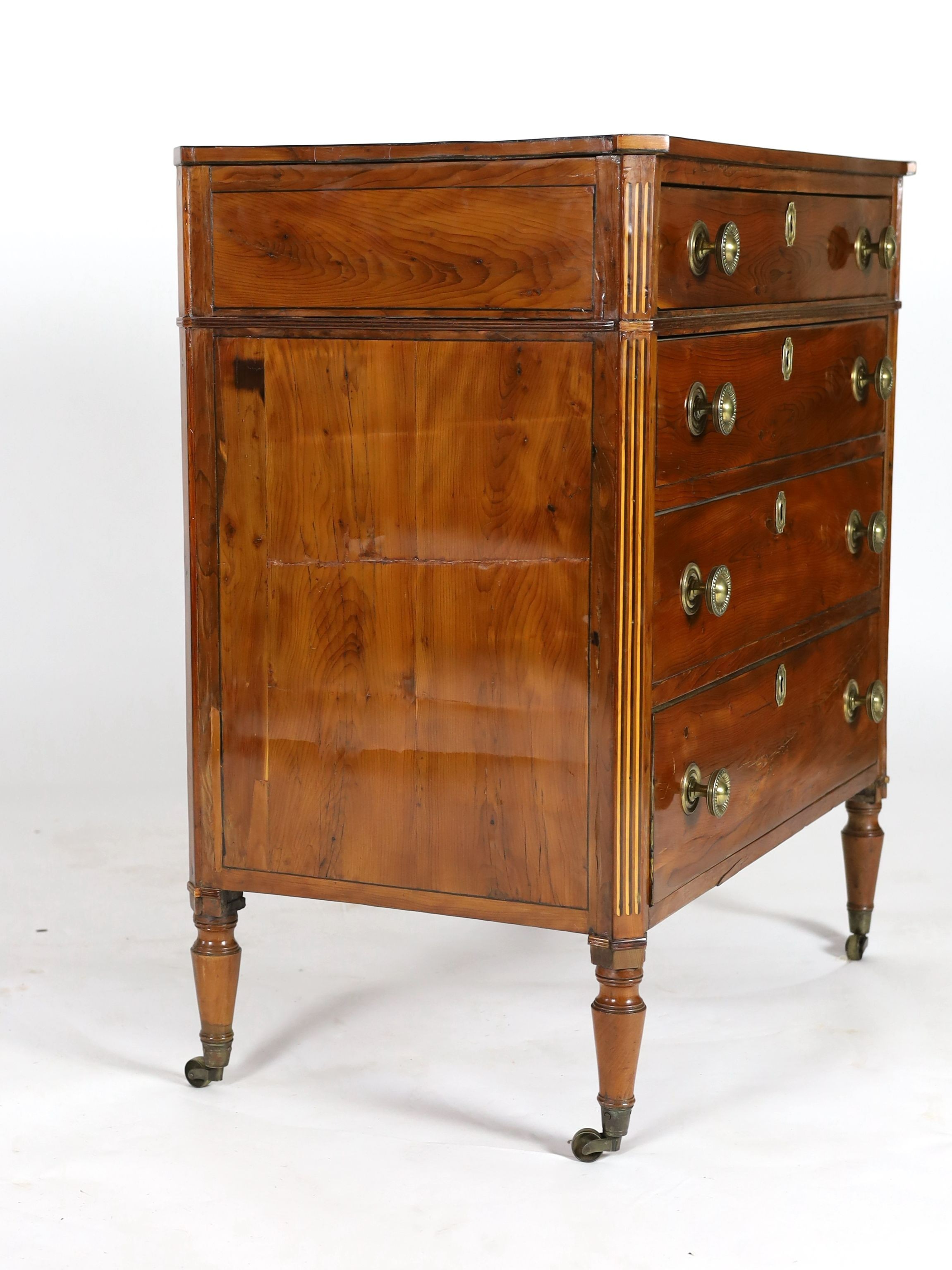 A Regency inlaid yew wood chest W.89cm D.54cm H.99cm